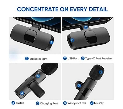 میکروفن یقه ای بی سیم مدل K9 Dual Type-C بسته 2 عددی